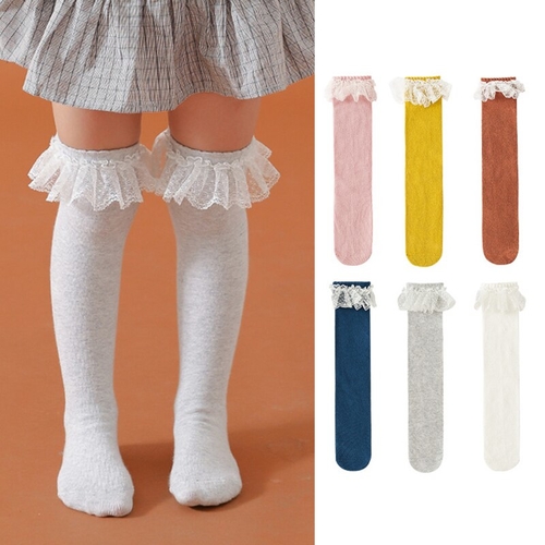 Girls Knee Socks Kids Lace Autumn Winter Keep Warm