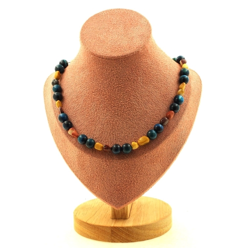 Mookaite + Light blue Tiger's Eye 8 mm beads necklace.
