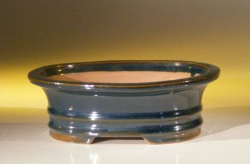 Blue Ceramic Bonsai Pot - Oval 7.0" x 5.5" x 2.375"