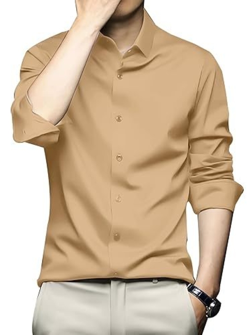 Men Regular Fit Full Sleeve Satin Silk Shirt (Size-2XL) (Color-GOLD)