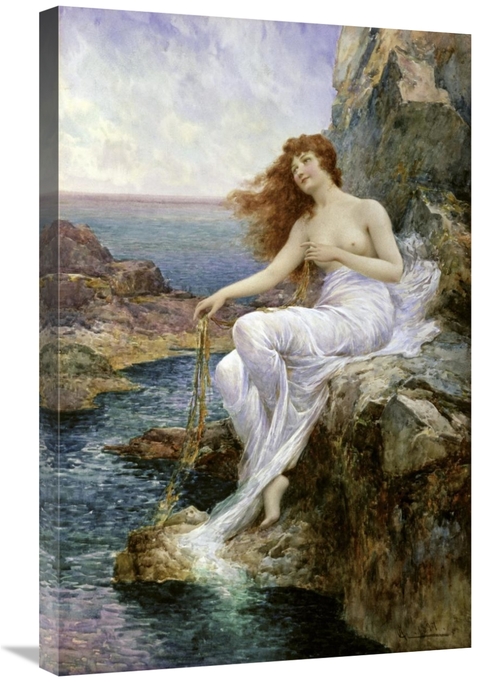 Global Gallery GCS-282132-30-142 30 in. Sea Nymph Seated on a Rock wit