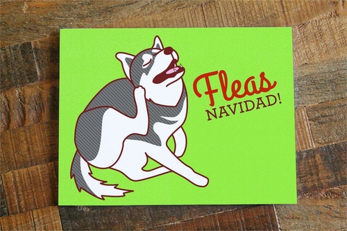 Funny Dog Christmas Card "FLEAS Navidad"