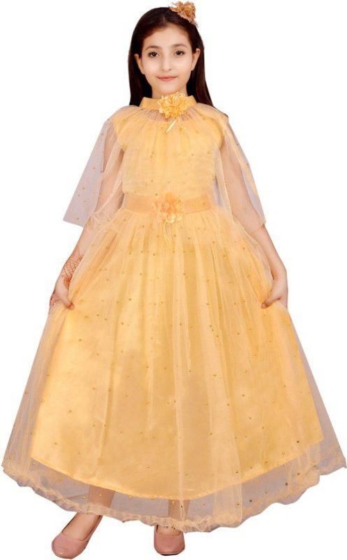 Girls Full Length Party Net Dress (Size-4-5YEAR) (Color-BEIGE)