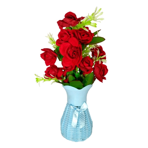 Plastic Vase with Rose bunch Blue (1 Piece)