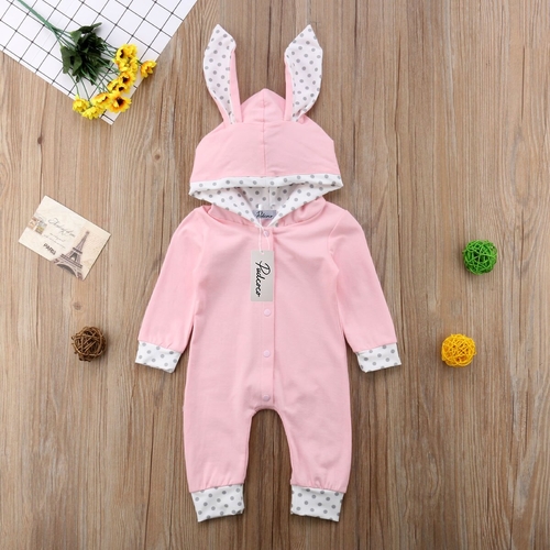 0 18M Baby Pink Ear Hooded Clothes Newborn Kids