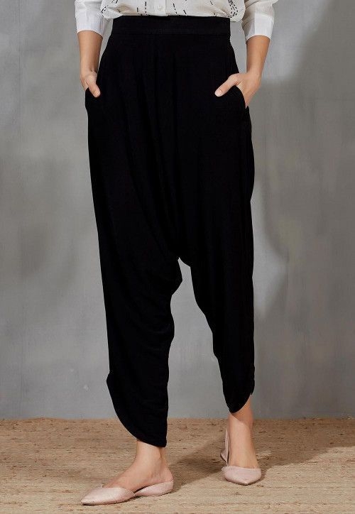 Solid Color Velvet Jodhpuri Pant in Black (Size-36) (Color-BLACK)