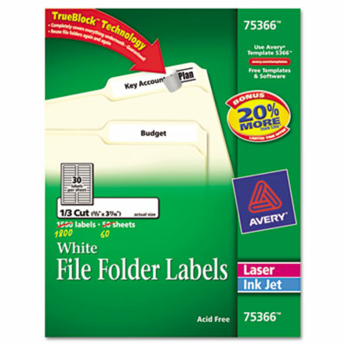 Avery 75366 Permanent Self-Adhesive Laser/Inkjet File Fldr Labels- 3-7