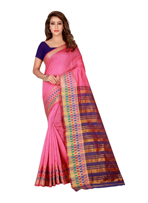 Generic Women's Cotton Silk Saree(Pink, 5.5-6 Mtr)