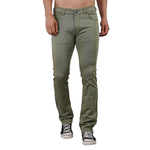 Men's Mid Rise Cotton Denim Jeans (Size-L) (Color-OLIVE)