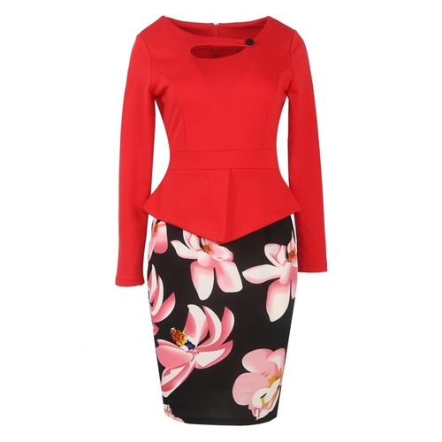  Women Fall One Piece Patchwork Floral Print