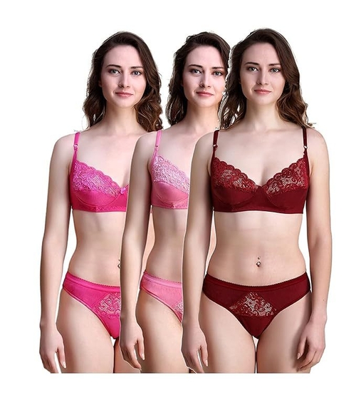 Women's and Girls Non Padded Bra and Panty Set Pack of 3 (Color