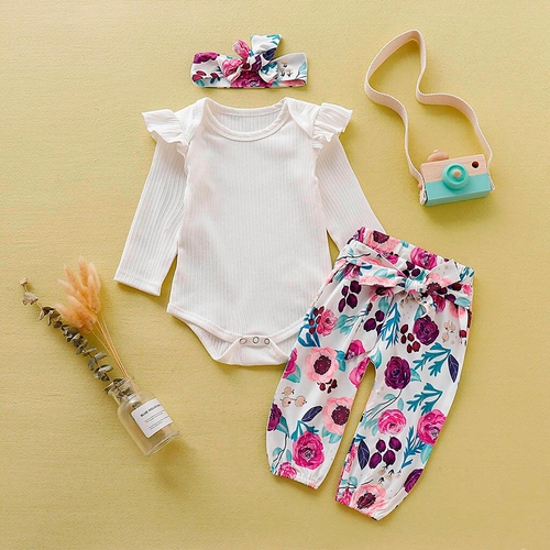 Infant Baby Girl Ruffles Solid Romper Bodysuit