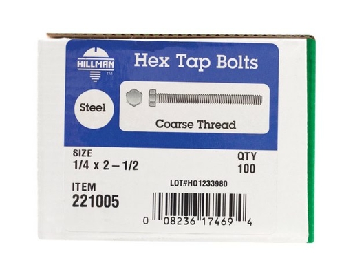 Hillman 221005 0.25 x 2.5 in. Hex Tap Bolt  Box of 100