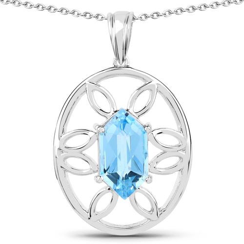 6.17 Carat Genuine Swiss Blue Topaz .925 Sterling Silver Pendant