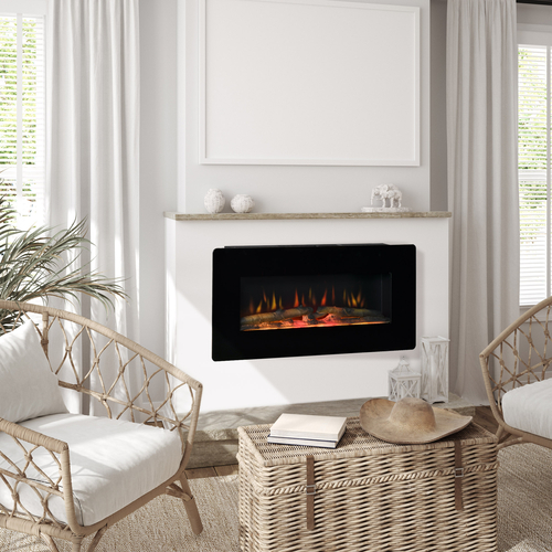 HOMCOM Electric Wall-Mounted Fireplace Heater with Adjustable Flame