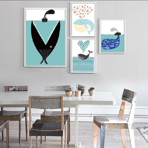 Cartoon Animal Canvas Painting Whale Nordic Poster