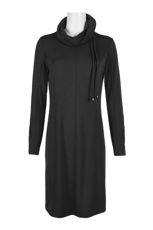 Carre Noir Howl Tie Neck Long Sleeve Piping Detail Solid Rayon Dress