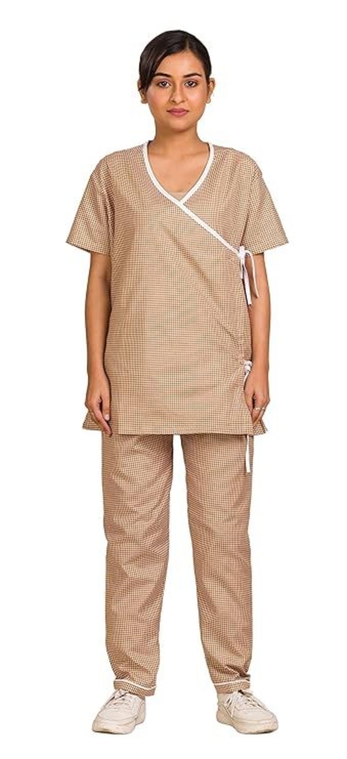Unisex Reusable Poly Cotton Patient Dress Front-Open Overlap (Size-M)