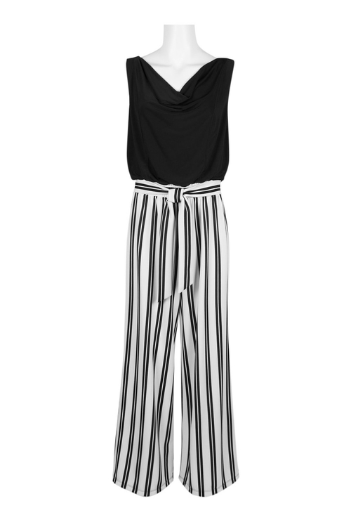 Emma & Michele Cowl Neck Sleeveless Tie Waist Ruched Waist Jersey