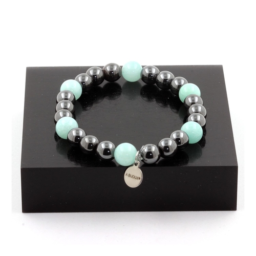 Amazonite + Hematite Bracelet 8 mm Beads.