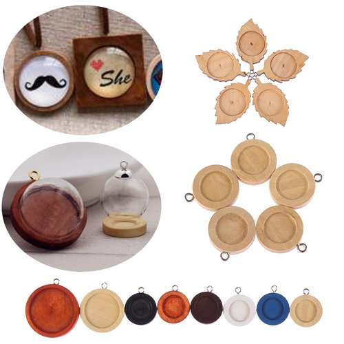 10pcs Hollow Frame Wooden Round Necklace Bottom