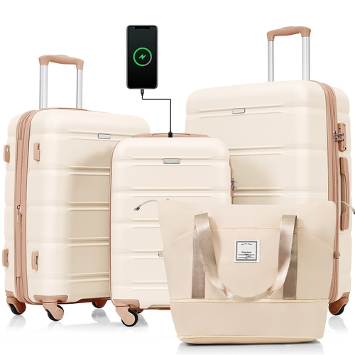Luggage Sets 4 Piece, 20-inch with USB Port, Expandable ABS Durable