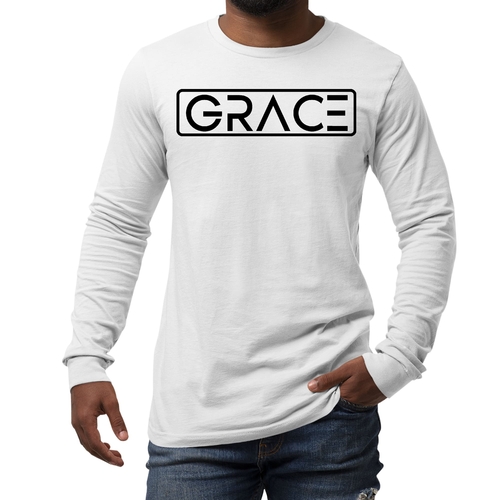 Mens Long Sleeve Graphic T-shirt Grace Christian Black Illustration