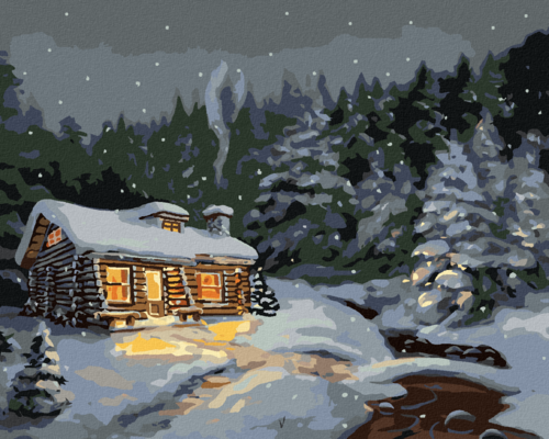 Zuty - Paint by Numbers - SNOW-COVERED CABIN AT NIGHT (D. RUSTY RUST),