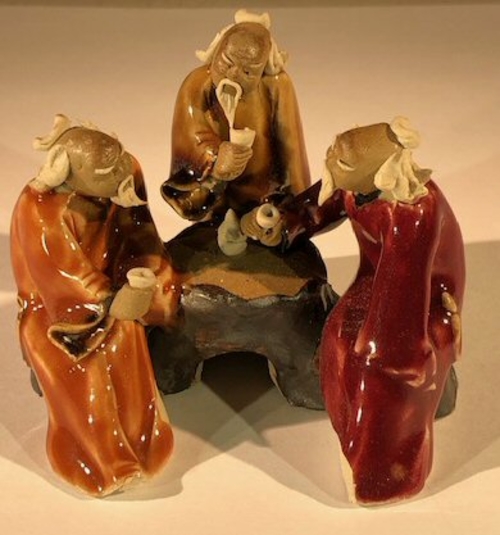 Miniature Ceramic FigurineThree Men Sitting at a Table Drinking Tea -