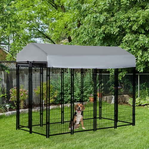 Pawhut 8' x 4' x 6' Large Outdoor Dog Kennel Steel Fence with