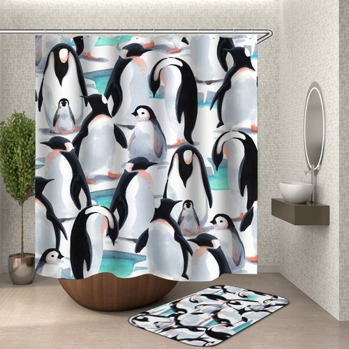 Painted Penguins Shower Curtain