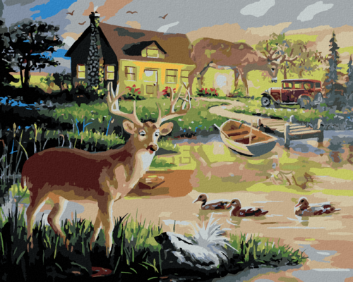 Zuty - Paint by Numbers - DOE AND FAWN BY THE POND (D. RUSTY RUST),