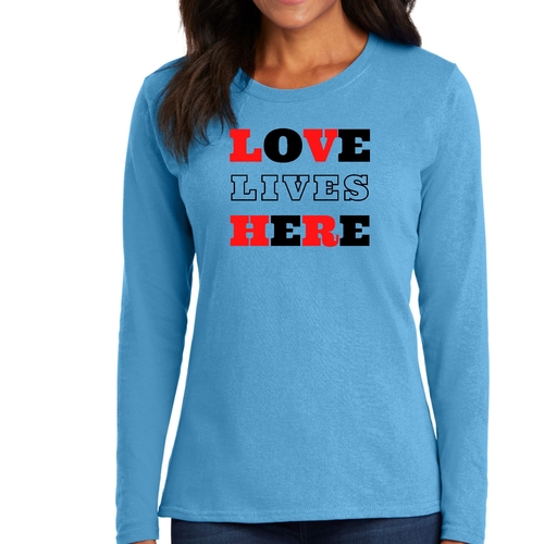 Womens Long Sleeve Graphic T-shirt - Love Lives Here Christian Red