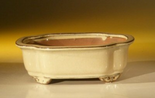 Beige Ceramic Bonsai Pot - Oval7.0" x 5.5" x 2.375"