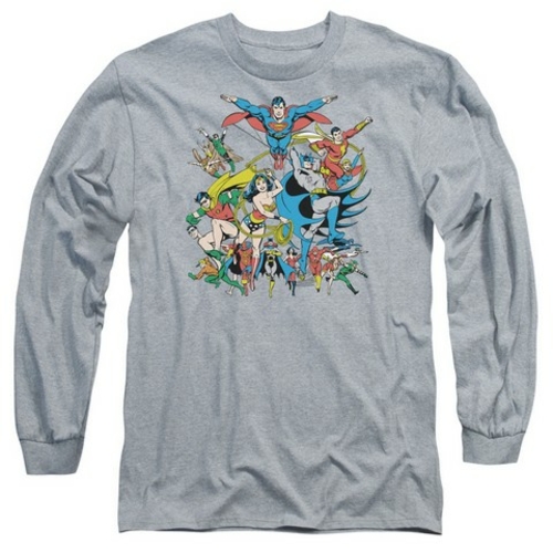 Trevco Dc-Justice League Assemble - Long Sleeve Adult 18-1 Tee - Heath