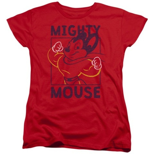Trevco Mighy Mouse-Break The Box - Short Sleeve Womens Tee - Red- Larg