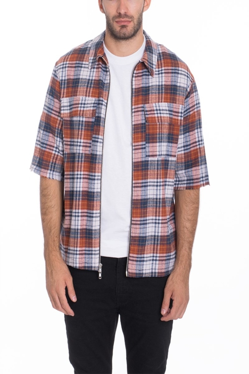 Luma Mens Zip Up Flannel Short Sleeve Shirt S115