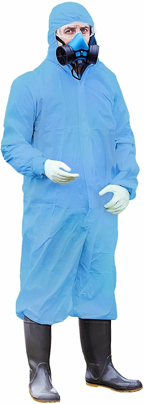 EZGOODZ Blue Coverall with Hood, Elastic Cuffs, Ankles, Waist, Zipper.