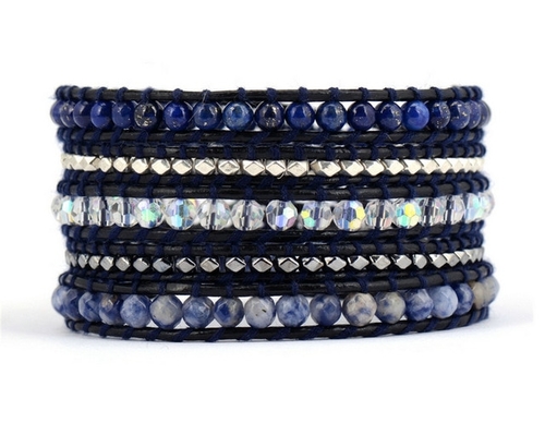 Couples Leather Bracelets Mixed Natural Stones