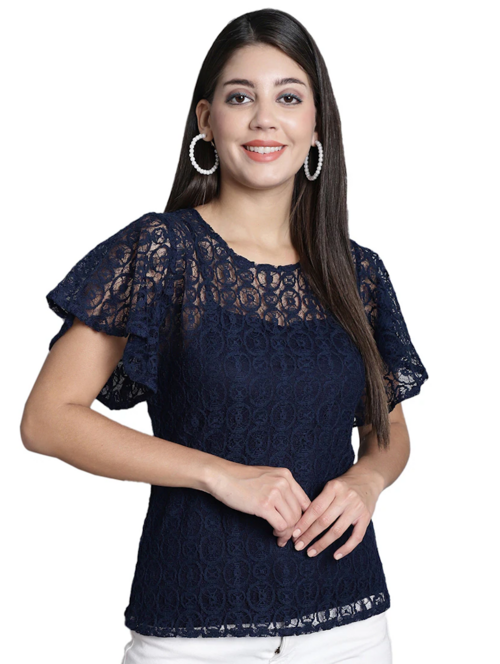 Women's Straight Round Neck Top(SizeS)(ColorNavy Blue)