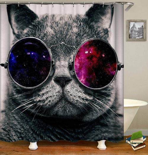 Space Glasses Cat Shower Curtain