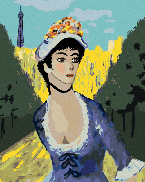 Paint by Numbers - WOMAN IN THE PARK IN FRONT OF THE EIFFEL TOWER