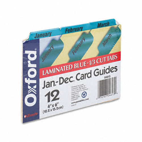 Oxford 04613 Laminated Index Card Guides- Monthly- 1/3 Tab- Manila- 4 
