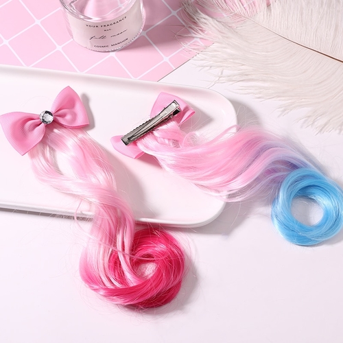 New Girls Lovely Gradient Colorful Wigs Bow