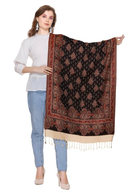 Black Camel Viscose Stole For Women.