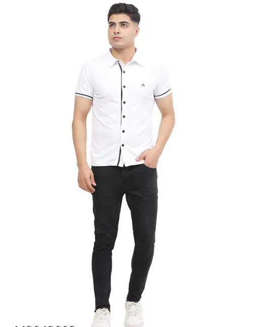 Men Regular Fit White Solid Casual Shirt
