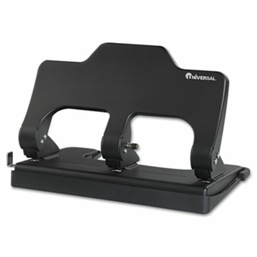 Universal 74325 30-Sheet Three-Hole Power Assist Punch  Black