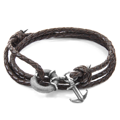 Dark Brown Clyde Silver & Braided Leather Bracelet