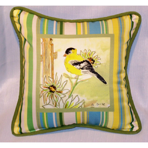 Betsy Drake SN244 Goldfinch Small Outdoor-Indoor Pillow 12"x12&qu