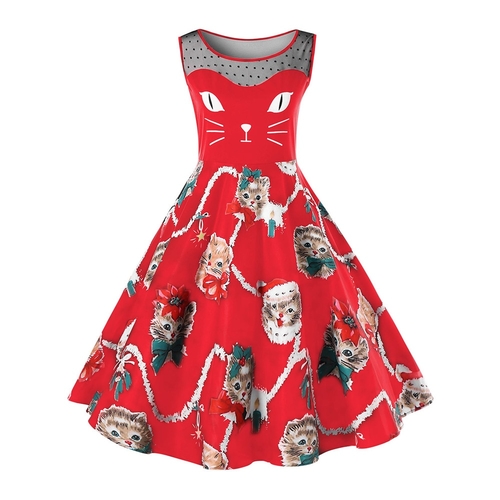  Plus Size Christmas Kitten Swing Dress